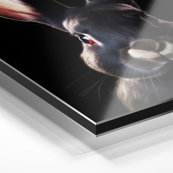 Portrait de lapin noir et blanc minimaliste — Aluminium Dibond relief 3D