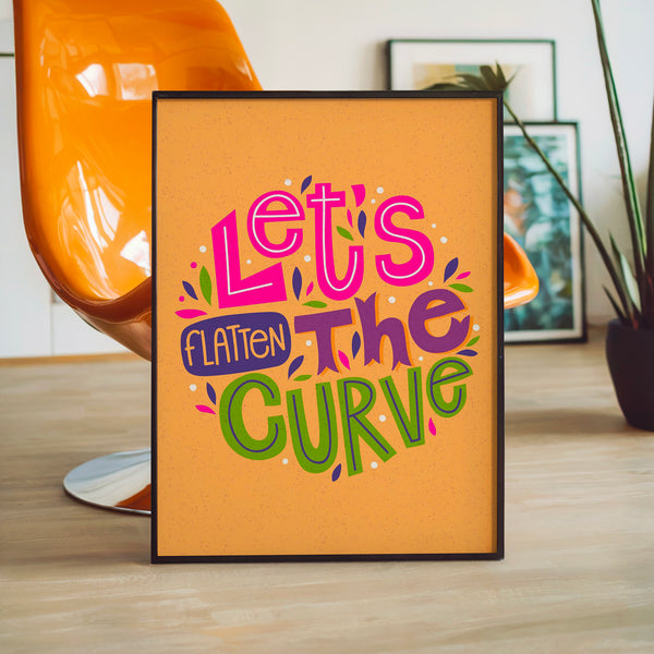Let's Flatten the Curve - Affiche pop-art ocre — Poster HP mat