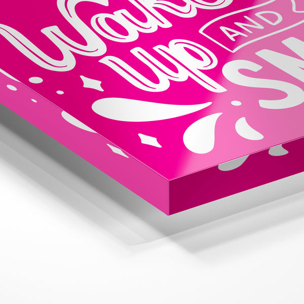 Wake Up and Smile - affiche pop-art rose fuchsia — Verre acrylique