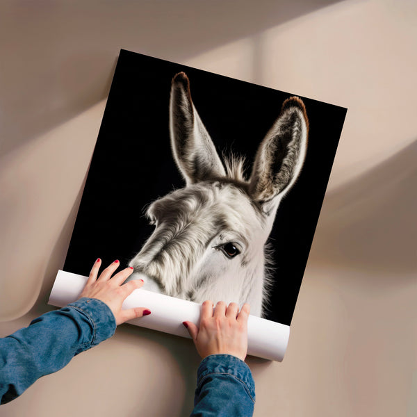 Portrait d'âne blanc et noir minimaliste — Poster HP mat