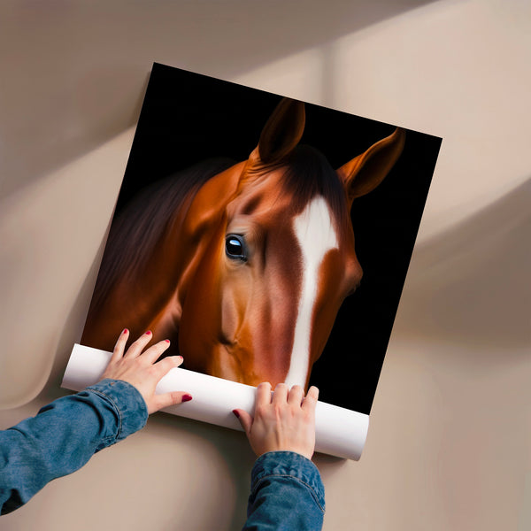 Cheval bai aux yeux clairs, portrait noir et blanc — Poster HP mat