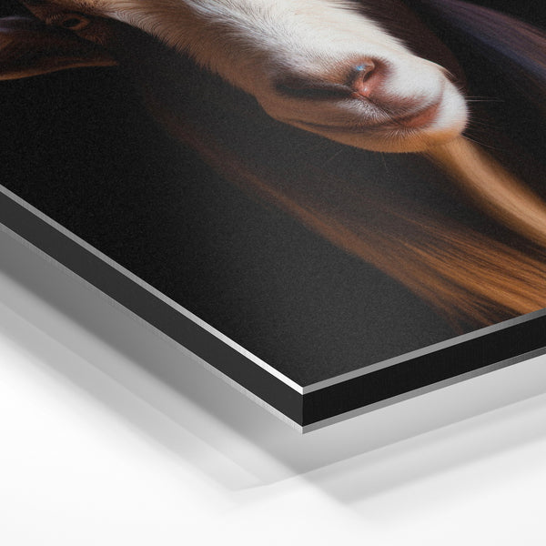Chèvre au regard perçant, portrait noir et blanc — Aluminium Dibond