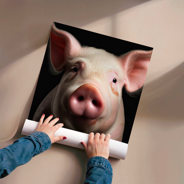 Portrait de cochon blanc et noir minimaliste — Poster HP mat