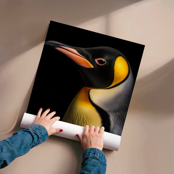 Pingouin noir et or en portrait minimaliste — Poster HP mat