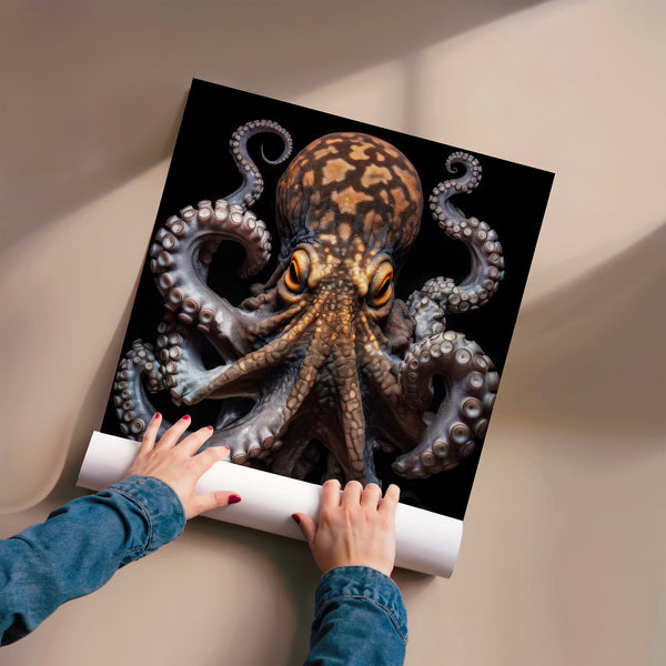 Poulpe noir et or, portrait d'animal marin — Poster HP mat