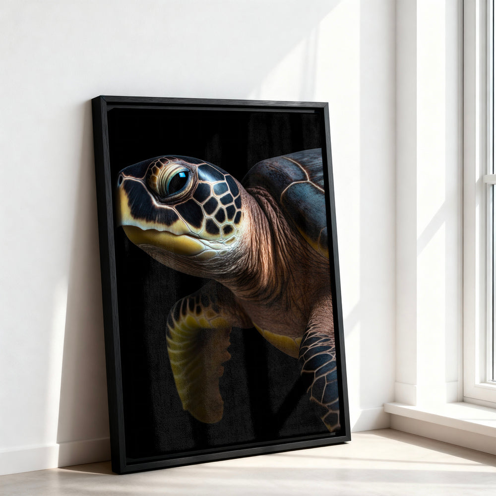 Le tableau accroché en situation dans un intérieur meublé.