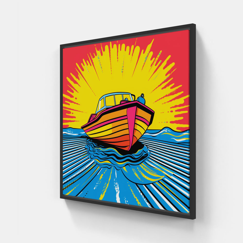 Sun-Kissed Waves Boat Delight-Canvas-artwall-20x20 cm-Black-Artwall