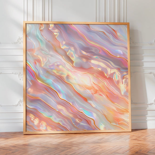 Abstrait fluide rose, or et blanc irisé luminescent — Poster HP mat