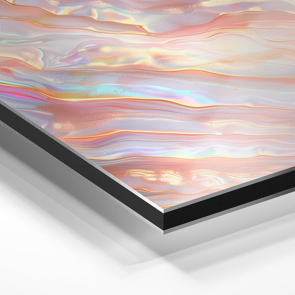 Abstrait fluide rose, or et blanc irisé luminescent — Aluminium Dibond relief 3D
