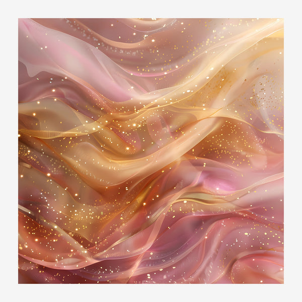 Flux abstrait rose et or avec paillettes — Toile sur châssis