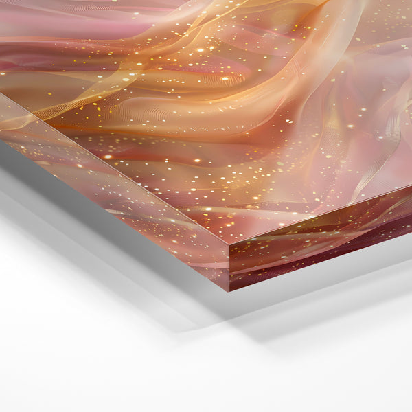 Flux abstrait rose et or avec paillettes — Verre acrylique