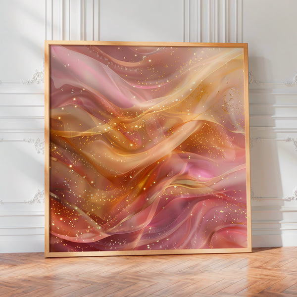 Flux abstrait rose et or avec paillettes — Poster HP mat