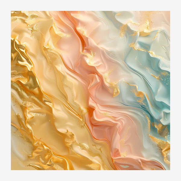 Abstrait fluide or, rose poudré et bleu pâle — Toile sur châssis