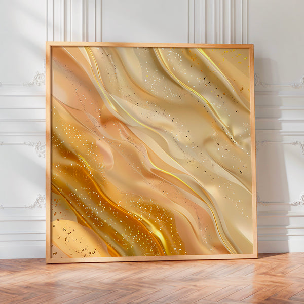 Vagues dorées abstraites et paillettes luxe — Poster HP mat
