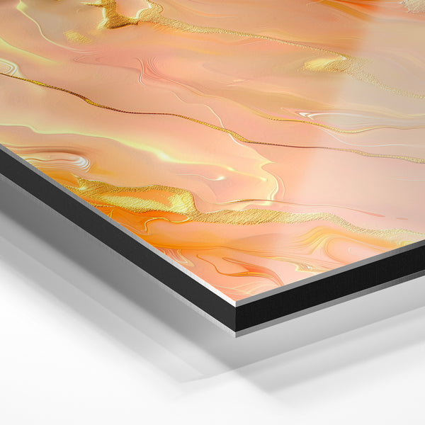 Abstrait fluide or et ocre, style minimaliste — Aluminium Dibond relief 3D