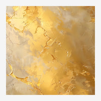 Composition abstraite géométrique aux teintes d'ocre, or et beige clair, avec des formes organiques délimitées par des.