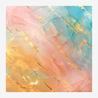 Composition abstraite géométrique aux dégradés de rose poudré, ocre, beige et bleu turquoise, traversée par des lignes.