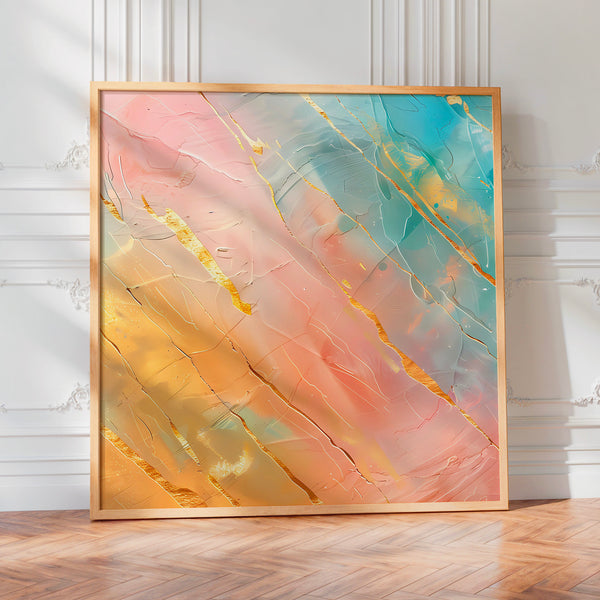 Abstrait géométrique rose et ocre avec accents dorés — Poster HP mat