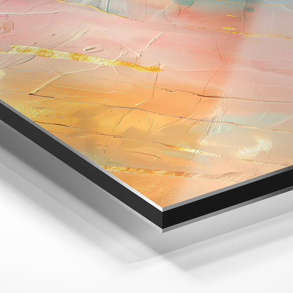 Abstrait géométrique rose et ocre avec accents dorés — Aluminium Dibond relief 3D