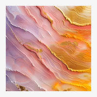 Composition abstraite avec des ondulations géométriques fluides dégradées du rose pâle vers des tons dorés intenses.