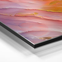 Gros plan de la matière : le tirage contrecollé sur aluminium Dibond mat, tranche visible.