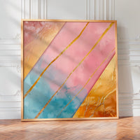 Le tableau accroché en situation dans un intérieur meublé.