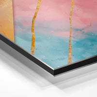 Gros plan de la matière : le tirage contrecollé sur aluminium Dibond mat, tranche visible.