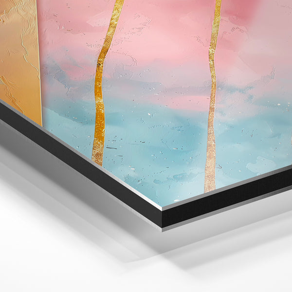 Dégradé Rose, Or et Bleu Géométrique Abstrait — Aluminium Dibond relief 3D