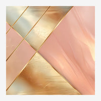 Composition abstraite avec des formes géométriques en chevrons entrecroisés dans les tons rose, terracotta et or avec effets.