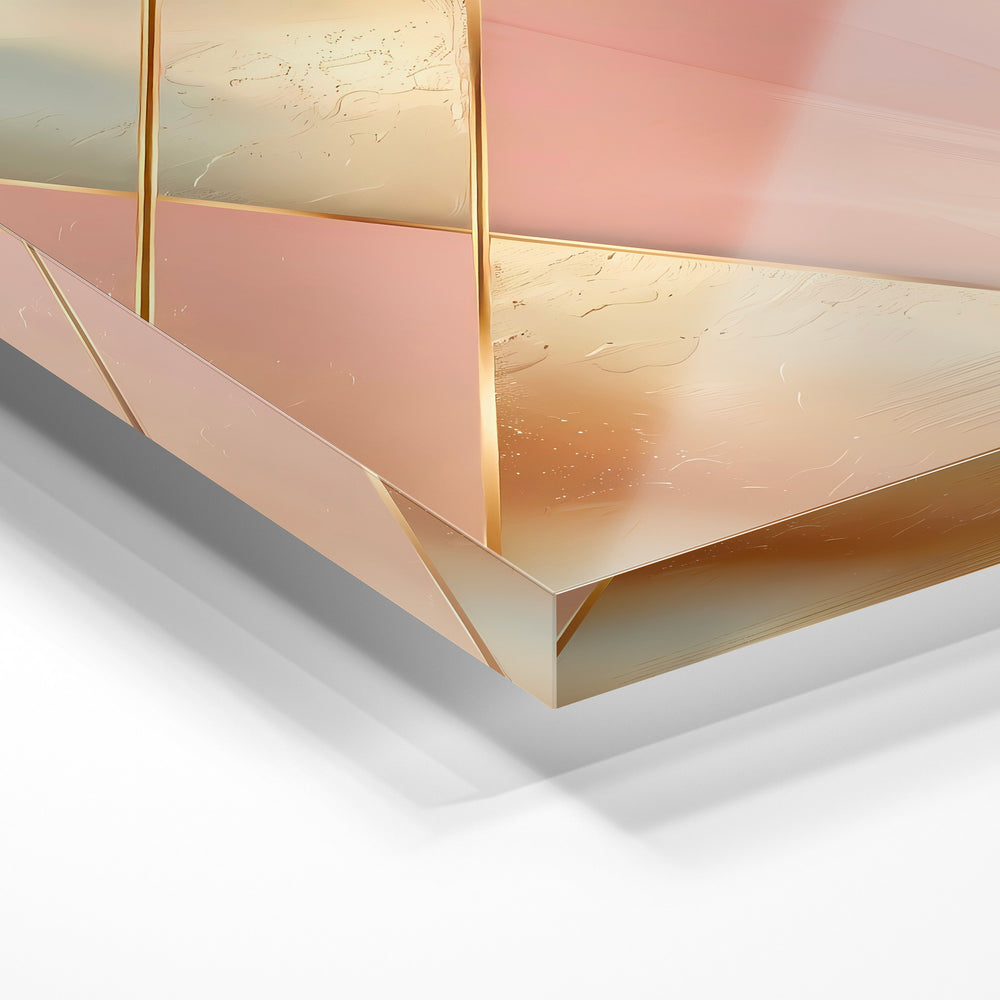 Gros plan de la matière : le tirage sous verre acrylique, tranche transparente visible.
