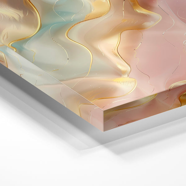 Abstraction fluide terracotta, or et bleu glacier — Verre acrylique
