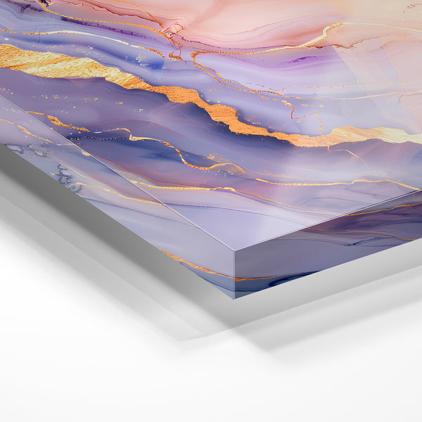 Abstrait violet et or, flots liquides rose poudré — Verre acrylique