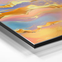 Gros plan de la matière : le tirage contrecollé sur aluminium Dibond mat, tranche visible.