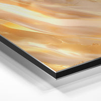 Gros plan de la matière : le tirage contrecollé sur aluminium Dibond mat, tranche visible.