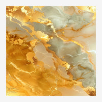 Composition abstraite aux teintes d'ocre et or avec des motifs de contours et des zones brillantes imitant le feuillage.