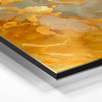 Gros plan de la matière : le tirage contrecollé sur aluminium Dibond mat, tranche visible.