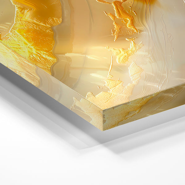 Abstrait doré, fluxus et reliefs en or pâle — Verre acrylique