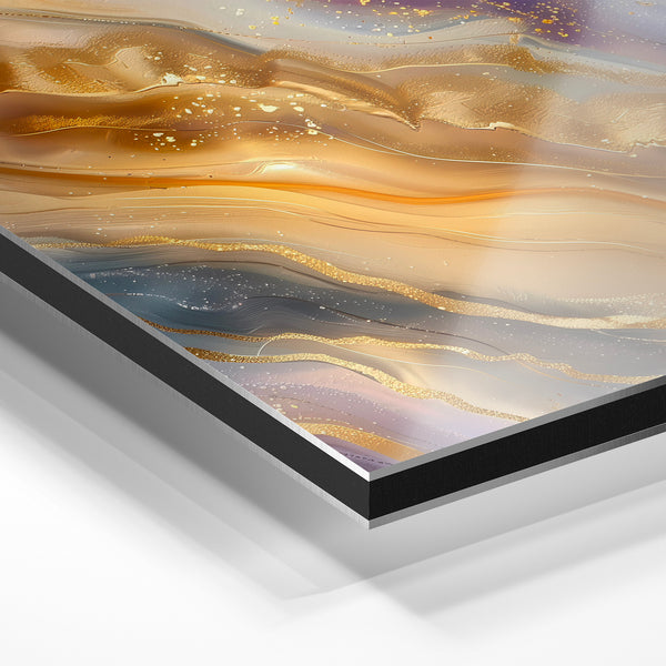 Fluidité or et pourpre, abstrait liquide — Aluminium Dibond relief 3D