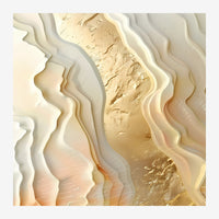 Composition abstraite géométrique en beige et or, avec des vagues en relief entrecroisées créant une impression de.