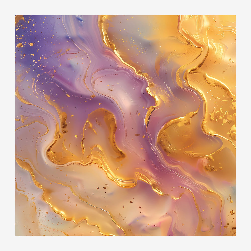 Composition abstraite aux formes liquides courbes en dégradé de terracotta, or et rose poudré, avec des effets de flux et de.