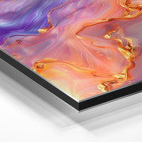 Gros plan de la matière : le tirage contrecollé sur aluminium Dibond mat, tranche visible.