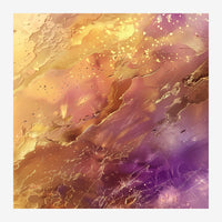 Composition abstraite avec dégradés fluides alternant des teintes chaudes d'ocre, or et terracotta transitant vers le violet.