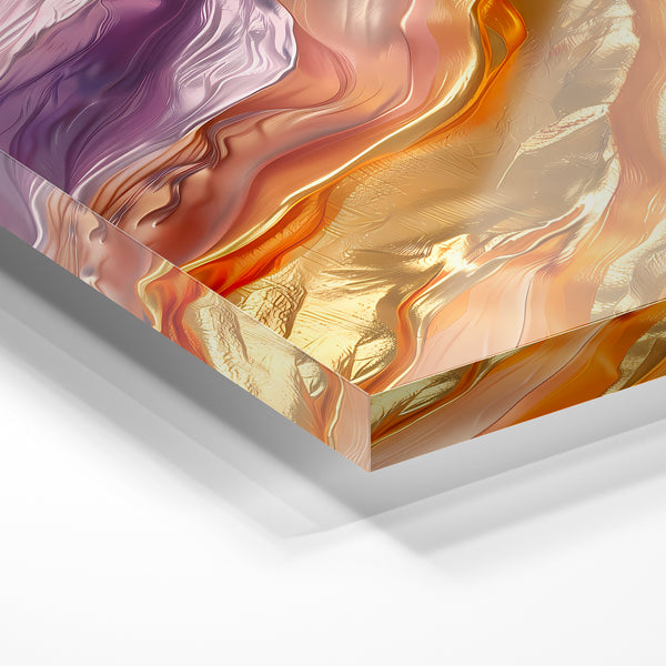 Flots abstraits ocre et violet, abstrait fluide — Verre acrylique