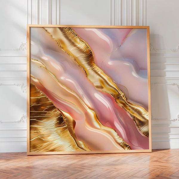 Flots abstraits or et rose poudré, styles fluides — Poster HP mat