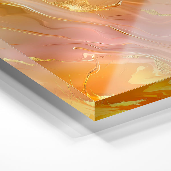 Abstrait fluide rose, beige et or lumineux — Verre acrylique