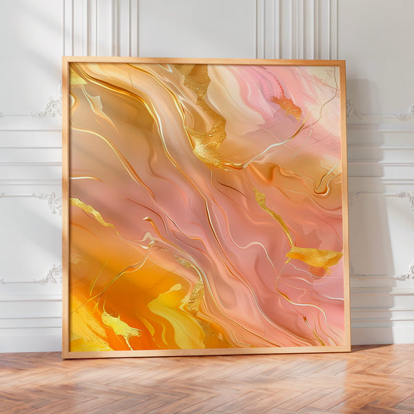 Abstrait fluide rose, beige et or lumineux — Poster HP mat