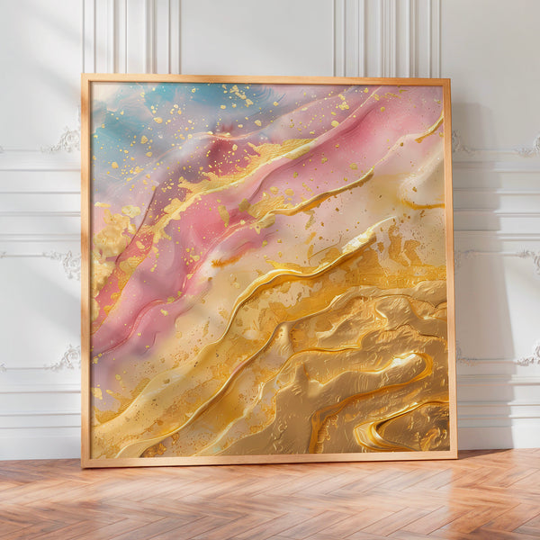 Fluidité rose et or - affiche abstrait luxe — Poster HP mat