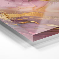 Gros plan de la matière : le tirage sous verre acrylique, tranche transparente visible.
