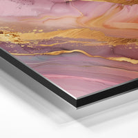 Gros plan de la matière : le tirage contrecollé sur aluminium Dibond mat, tranche visible.