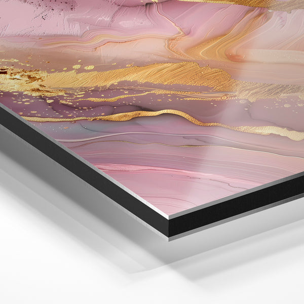 Abstrait rose poudré et or fluide minimaliste — Aluminium Dibond relief 3D
